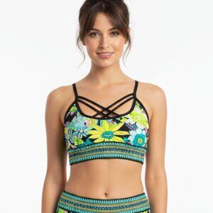 Trina Turk Black Floral Paisley Print Strappy Bikini Swim Suit Top M